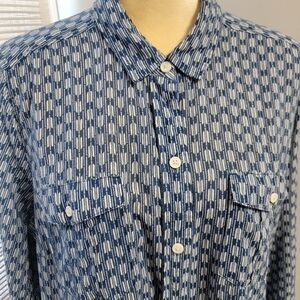 Eddie Bauer Button Up Shirt Womens Tall XLT Blue Long Sleeve Outdoor 100% Cotton